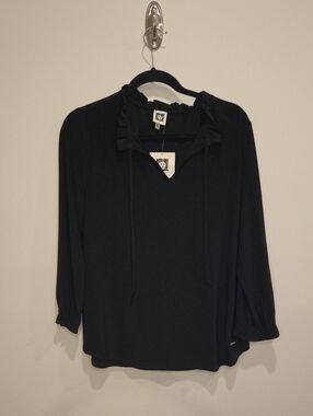 Anne Klein Black Tie-Neck Blouse